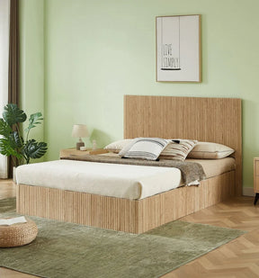 Queen Hydraulic Lift Storage Bed Frame Oak Finish - Omega Lifestyles