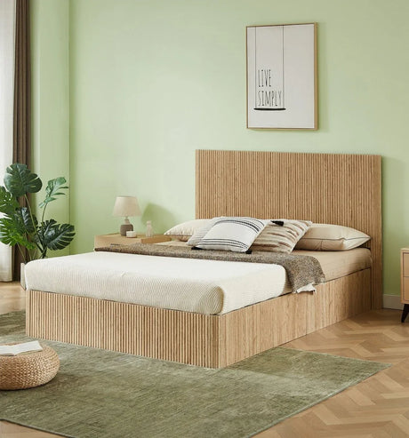 Queen Hydraulic Lift Storage Bed Frame Oak Finish - Omega Lifestyles