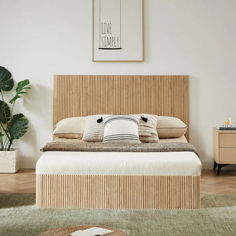 Queen Hydraulic Lift Storage Bed Frame Oak Finish - Omega Lifestyles