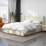 Queen Ivory Velvet Upholstered Wingback Storage Bed Frame - Driftwood - Omega Lifestyles