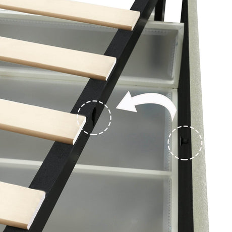 Queen Ivory Velvet Upholstered Wingback Storage Bed Frame - Driftwood - Omega Lifestyles