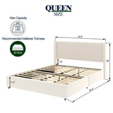 Queen Ivory Velvet Upholstered Wingback Storage Bed Frame - Driftwood - Omega Lifestyles