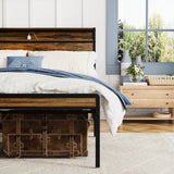 Queen LED Storage Bed Frame With Charging Station - Driftwood - Omega Lifestyles