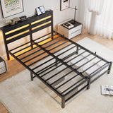 Queen Metal And Wood Bed Frame With RGB Lights - Driftwood - Omega Lifestyles