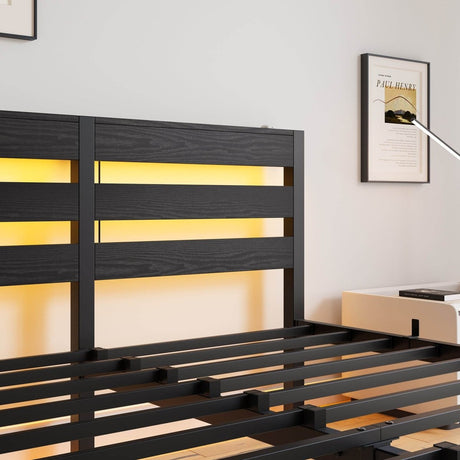 Queen Metal And Wood Bed Frame With RGB Lights - Driftwood - Omega Lifestyles