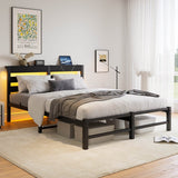 Queen Metal And Wood Bed Frame With RGB Lights - Driftwood - Omega Lifestyles