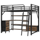 Queen Metal Loft Bed With Desk Storage And LED - Omega Lifestyles
