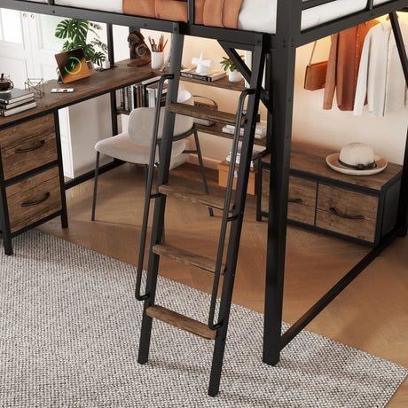 Queen Metal Loft Bed With Desk Storage And LED - Omega Lifestyles