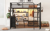 Queen Metal Loft Bed With Desk Storage And LED - Omega Lifestyles