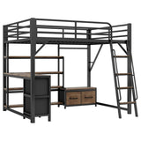 Queen Metal Loft Bed With Desk Storage And LED - Omega Lifestyles