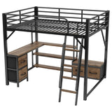 Queen Metal Loft Bed With Desk Storage And LED - Omega Lifestyles