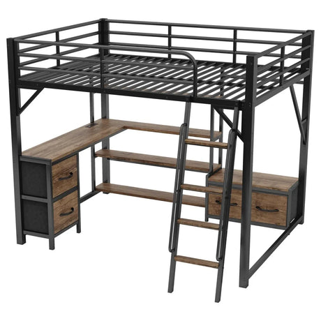 Queen Metal Loft Bed With Desk Storage And LED - Omega Lifestyles