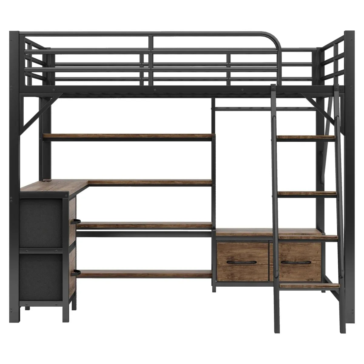Queen Metal Loft Bed With Desk Storage And LED - Omega Lifestyles