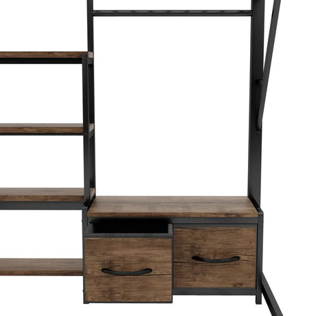 Queen Metal Loft Bed With Desk Storage And LED - Omega Lifestyles