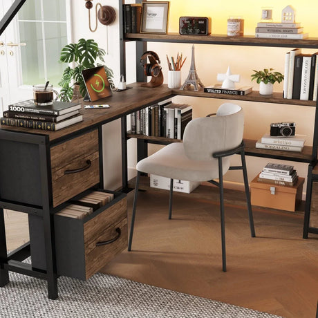 Queen Metal Loft Bed With Desk Storage And LED - Omega Lifestyles