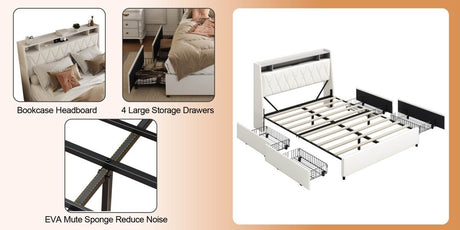 Queen Metal Platform Bed Frame With Ergonomic Headboard And Outlets - Driftwood - Omega Lifestyles