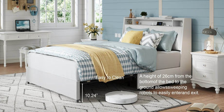 Queen Metal Platform Bed Frame With Ergonomic Headboard And Outlets - Driftwood - Omega Lifestyles
