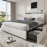 Queen Metal Platform Bed Frame With Ergonomic Headboard And Outlets - Driftwood - Omega Lifestyles