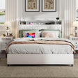 Queen Metal Platform Bed Frame With Ergonomic Headboard And Outlets - Driftwood - Omega Lifestyles