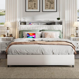 Queen Metal Platform Bed Frame With Ergonomic Headboard And Outlets - Driftwood - Omega Lifestyles