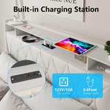 Queen Metal Platform Bed Frame With Ergonomic Headboard And Outlets - Driftwood - Omega Lifestyles