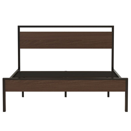 Queen Metal Platform Bed Frame With Wooden Headboard - Driftwood - Omega Lifestyles