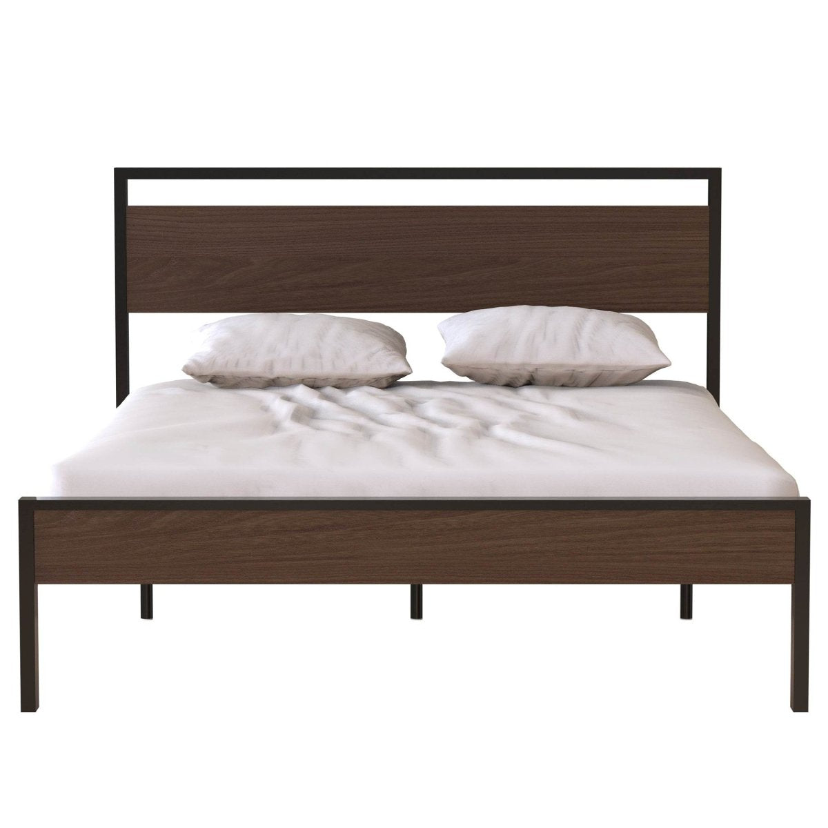 Queen Metal Platform Bed Frame With Wooden Headboard - Driftwood - Omega Lifestyles