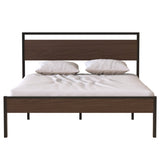 Queen Metal Platform Bed Frame With Wooden Headboard - Driftwood - Omega Lifestyles
