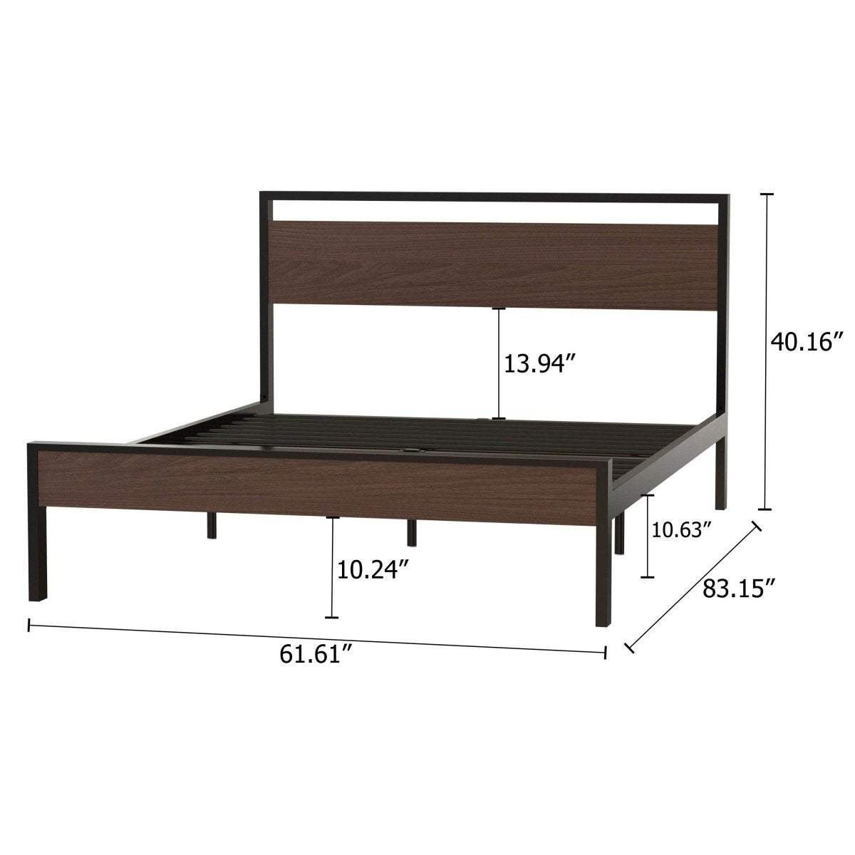 Queen Metal Platform Bed Frame With Wooden Headboard - Driftwood - Omega Lifestyles