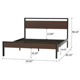 Queen Metal Platform Bed Frame With Wooden Headboard - Driftwood - Omega Lifestyles