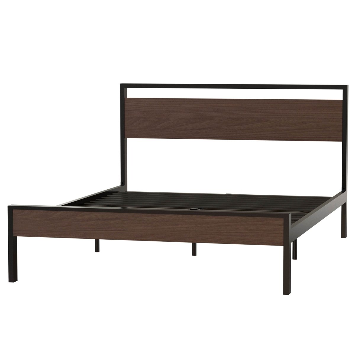 Queen Metal Platform Bed Frame With Wooden Headboard - Driftwood - Omega Lifestyles