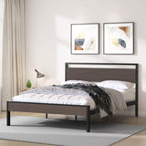 Queen Metal Platform Bed Frame With Wooden Headboard - Driftwood - Omega Lifestyles