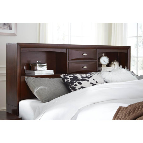 Queen Modern Wood Storage Bed With Bookcase Headboard - Driftwood - Omega Lifestyles