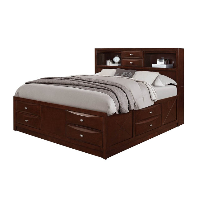 Queen Modern Wood Storage Bed With Bookcase Headboard - Omega Lifestyles