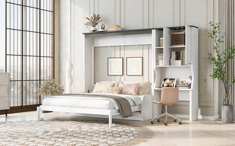 Queen Multi - Functional Murphy Bed With Sofa Desk Storage - Driftwood - Omega Lifestyles