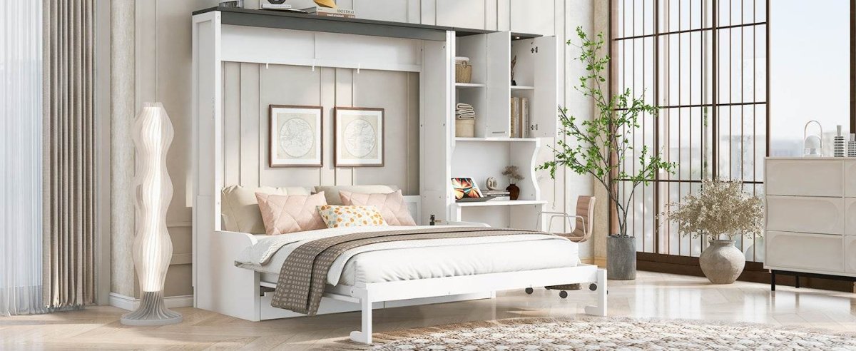 Queen Multi - Functional Murphy Bed With Sofa Desk Storage - Driftwood - Omega Lifestyles