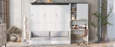 Queen Multi - Functional Murphy Bed With Sofa Desk Storage - Driftwood - Omega Lifestyles