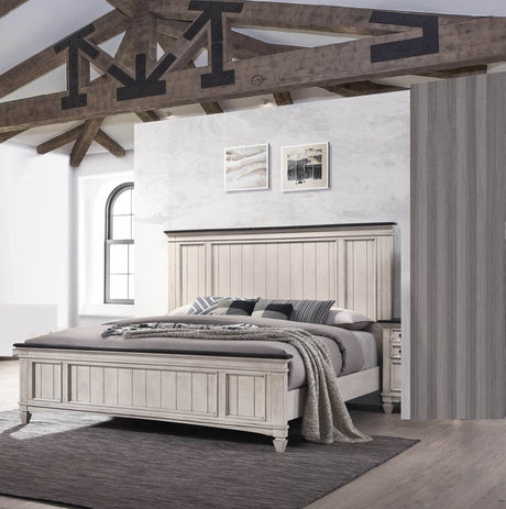 Queen Rustic Two - Tone Wood Panel Bed Frame - Driftwood - Omega Lifestyles