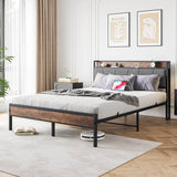 Queen Storage Bed Frame With Charging Station and Headboard - Driftwood - Omega Lifestyles