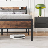 Queen Storage Bed Frame With Charging Station and Headboard - Driftwood - Omega Lifestyles