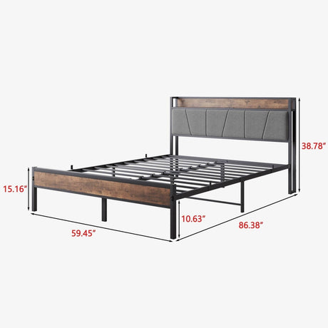 Queen Storage Bed Frame With Charging Station and Headboard - Driftwood - Omega Lifestyles