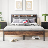 Queen Storage Bed Frame With Charging Station and Headboard - Driftwood - Omega Lifestyles