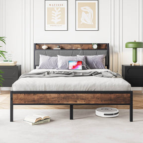 Queen Storage Bed Frame With Charging Station and Headboard - Omega Lifestyles