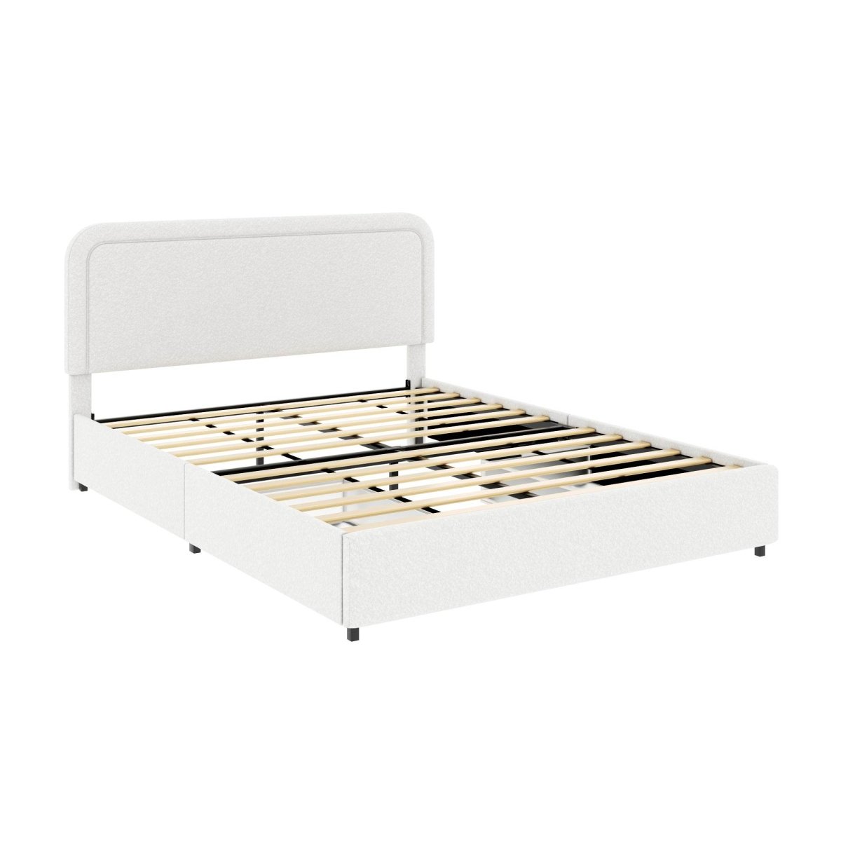 Queen Upholstered Boucle Storage Bed Frame With Drawers - Driftwood - Omega Lifestyles