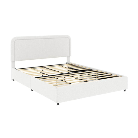 Queen Upholstered Boucle Storage Bed Frame With Drawers - Driftwood - Omega Lifestyles