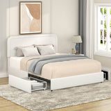 Queen Upholstered Boucle Storage Bed Frame With Drawers - Driftwood - Omega Lifestyles
