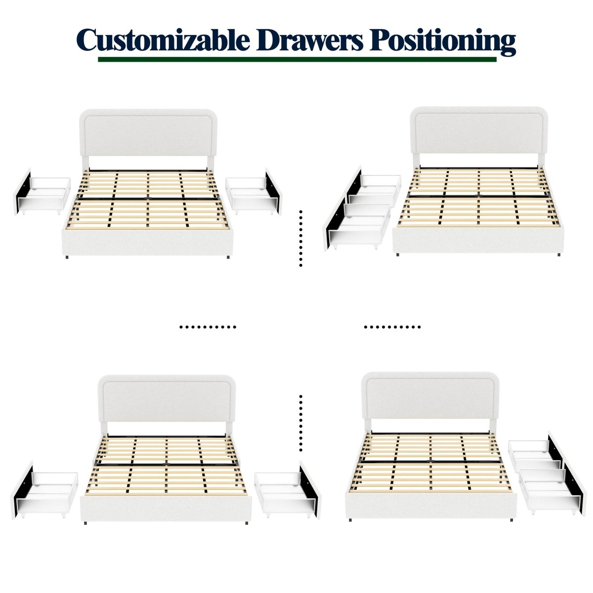 Queen Upholstered Boucle Storage Bed Frame With Drawers - Driftwood - Omega Lifestyles