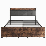 Queen Upholstered Storage Bed Frame With Charging Station - Driftwood - Omega Lifestyles