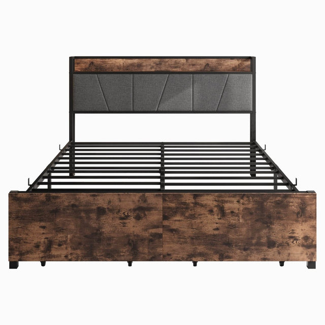 Queen Upholstered Storage Bed Frame With Charging Station - Omega Lifestyles