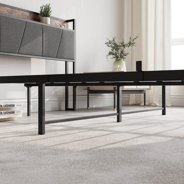 Queen Upholstered Storage Bed Frame With Charging Station - Omega Lifestyles